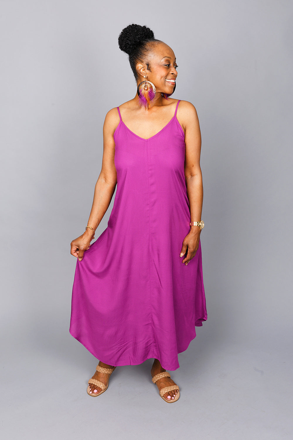 CAMI MIDI DRESS W/ SIDE POCKETS| PLUM