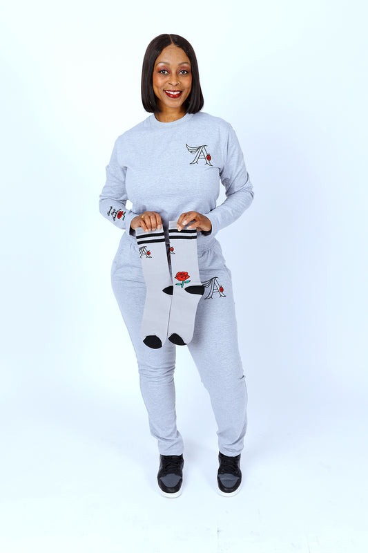 THE ASHLEY COLLECTION- COTTON JERSEY LONG SLEEVE JOGGER SET-GRAY