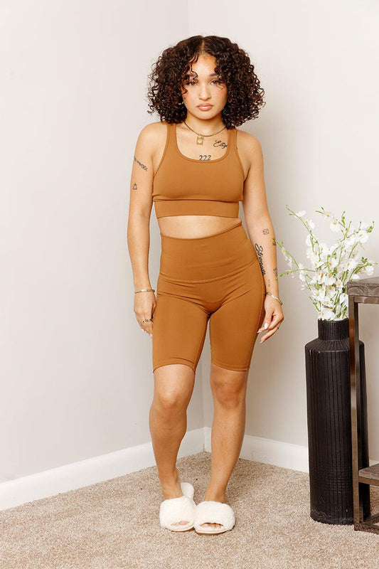 EVERYDAY NUDE BIKER SHORTS SET- CARAMEL