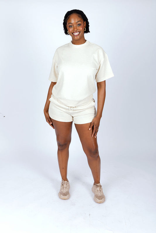 SCUBA SHORT SLEEVE SHORTS SETS WITH POCKETS - BEIGE