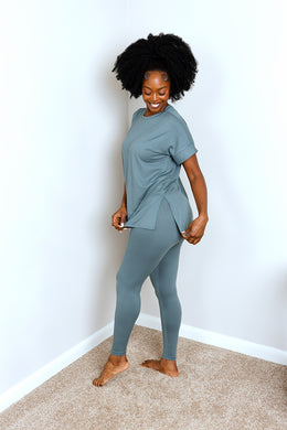 BRUSHED DTY MICROFIBER LOUNGEWEAR LEGGINGS SET | ASH JADE