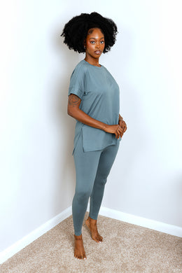 BRUSHED DTY MICROFIBER LOUNGEWEAR LEGGINGS SET | ASH JADE