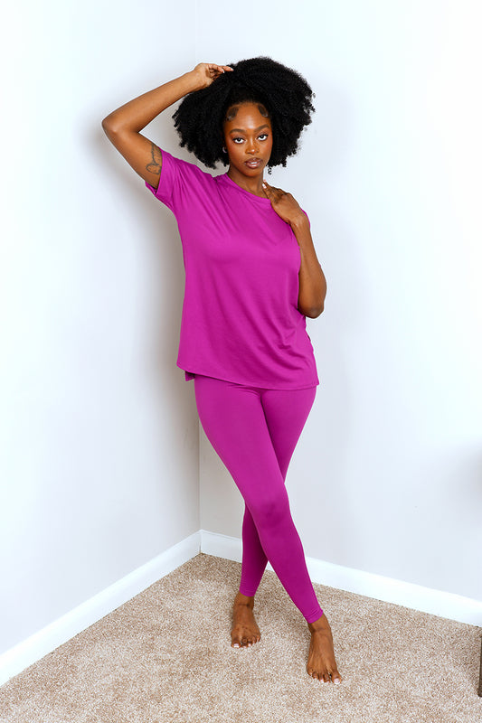 BRUSHED DTY MICROFIBER LOUNGEWEAR LEGGINGS SET | LT. PLUM