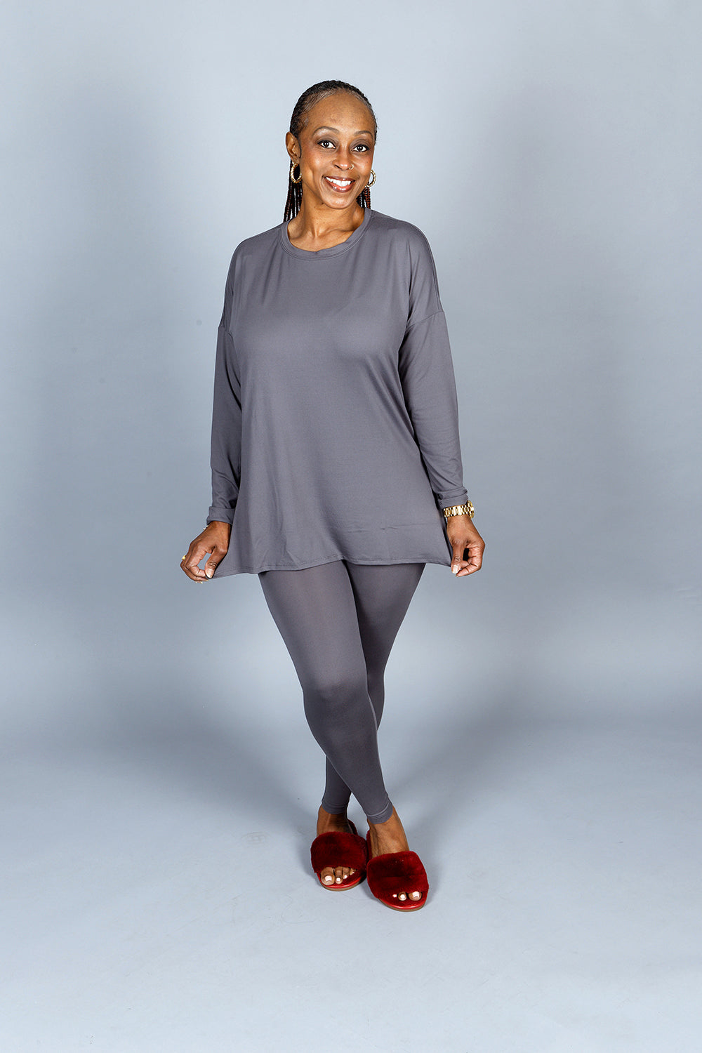 BRUSHED MICROFIBER LOUNGEWEAR LEGGINGS SET- ASH GREY