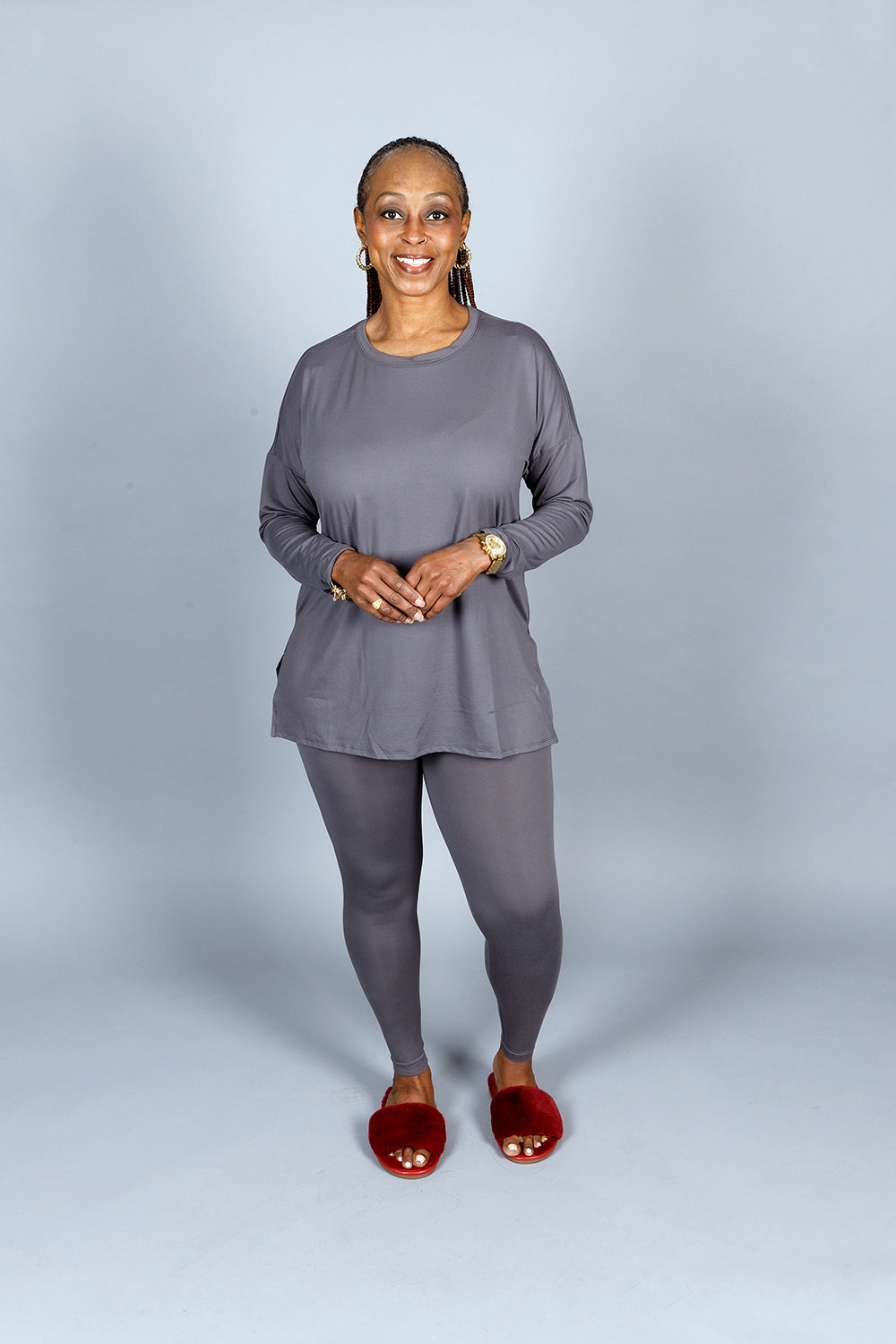 BRUSHED MICROFIBER LOUNGEWEAR LEGGINGS SET- ASH GREY