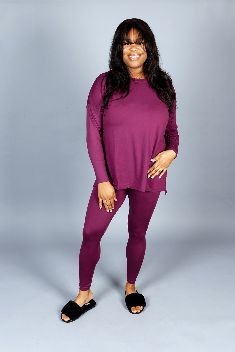 BRUSHED MICROFIBER LOUNGEWEAR LEGGINGS SET- EGGPLANT