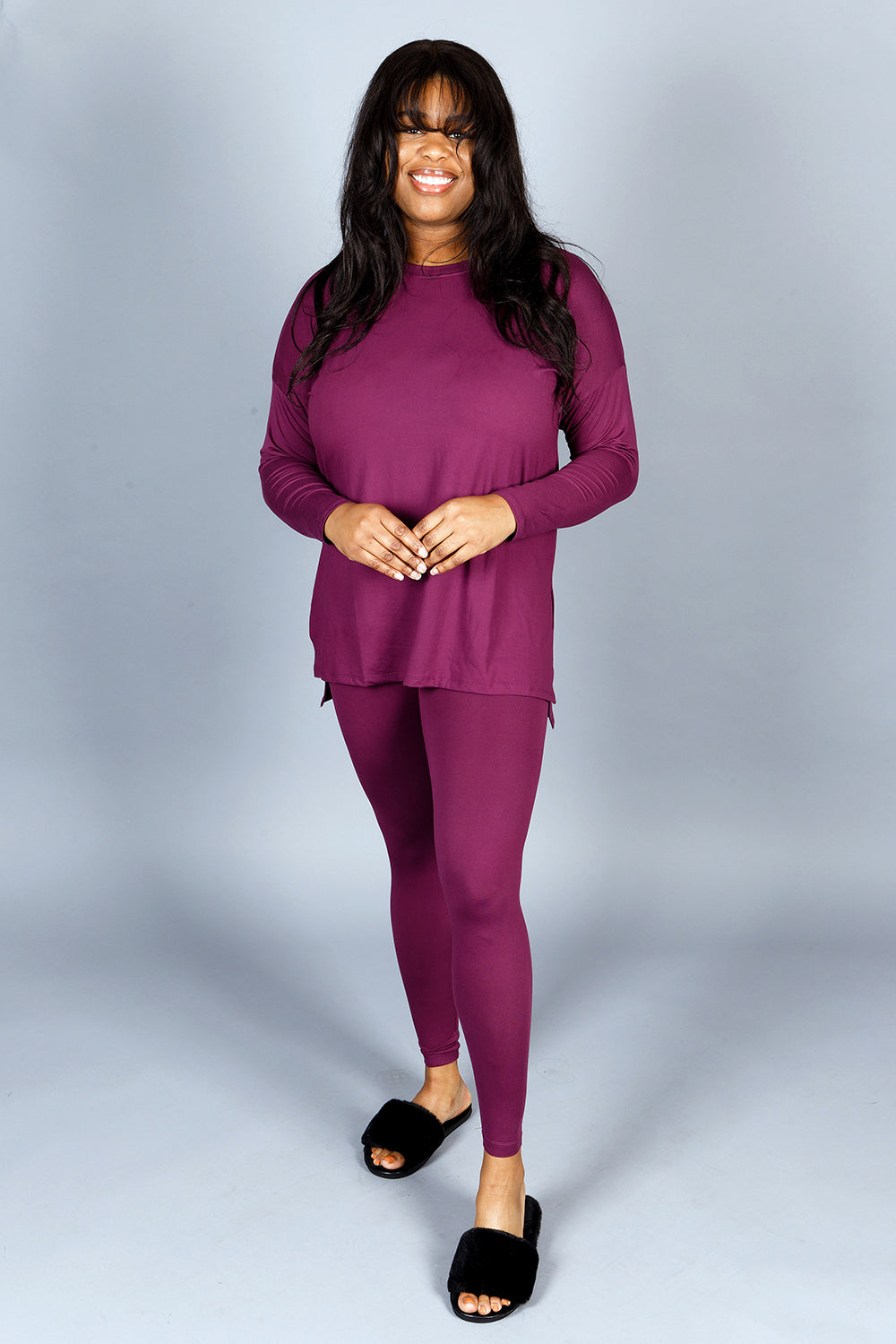 BRUSHED MICROFIBER LOUNGEWEAR LEGGINGS SET- EGGPLANT