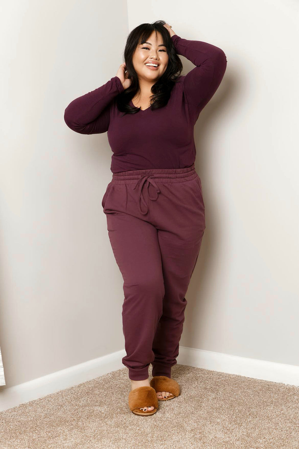 FRENCH TERRY JOGGER PANTS WITH POCKETS SETS| EGGPLANT