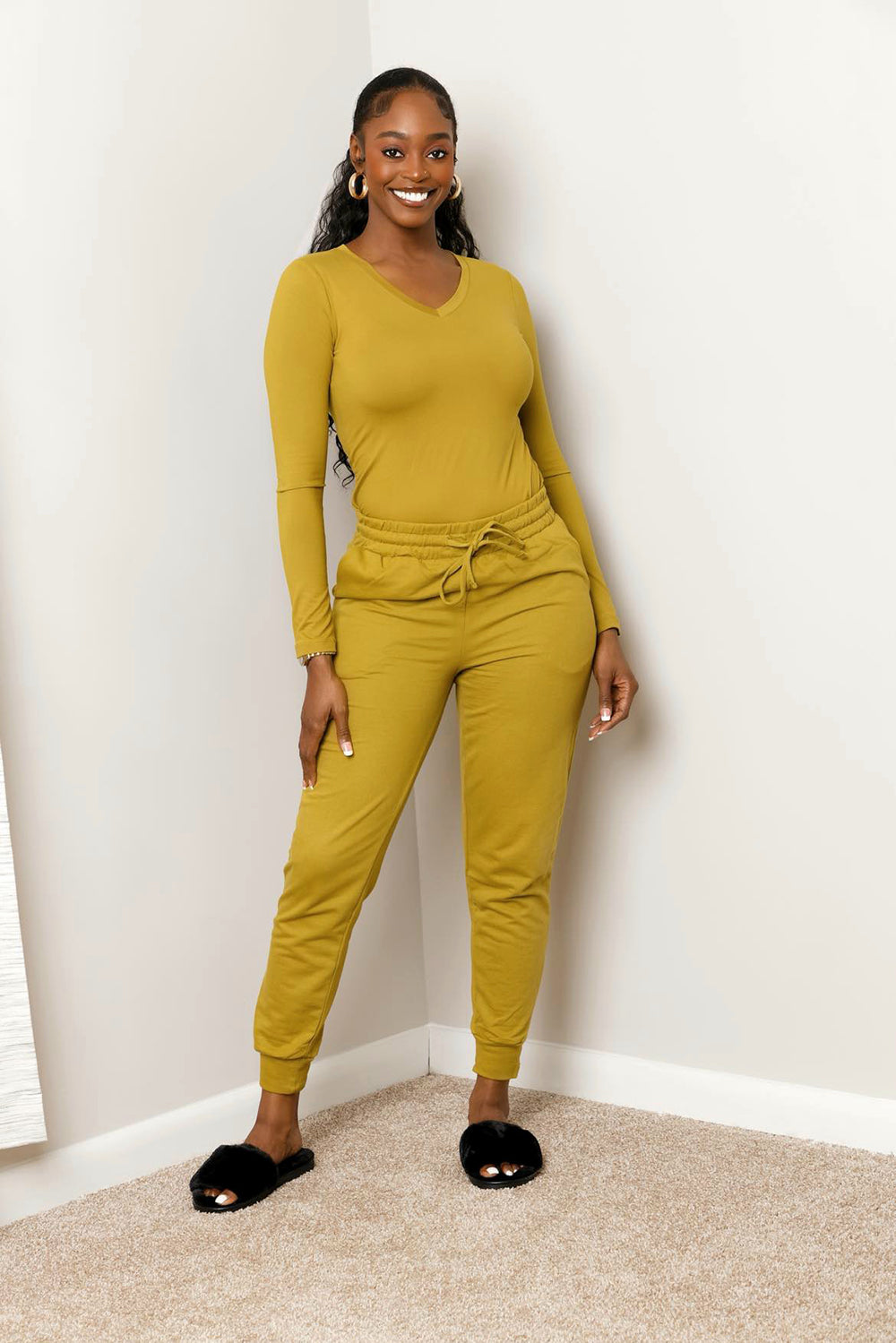 FRENCH TERRY JOGGER PANTS WITH POCKETS SETS| OLIVE MUSTARD