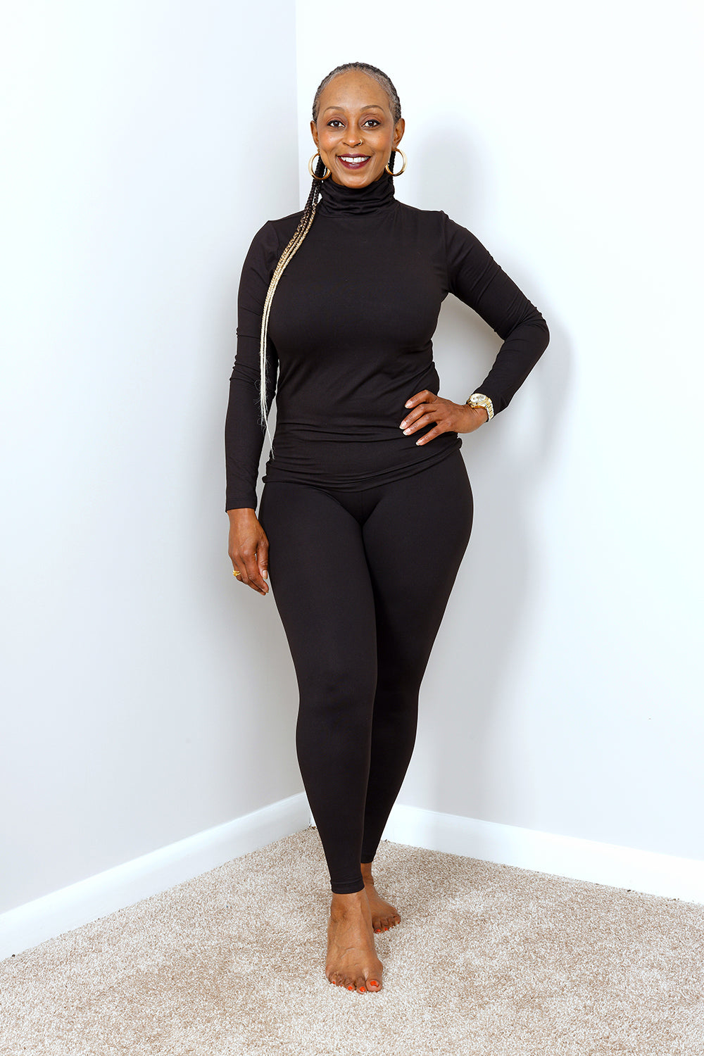 MICROFIBER TURTLENECK LEGGINGS SET| BLACK