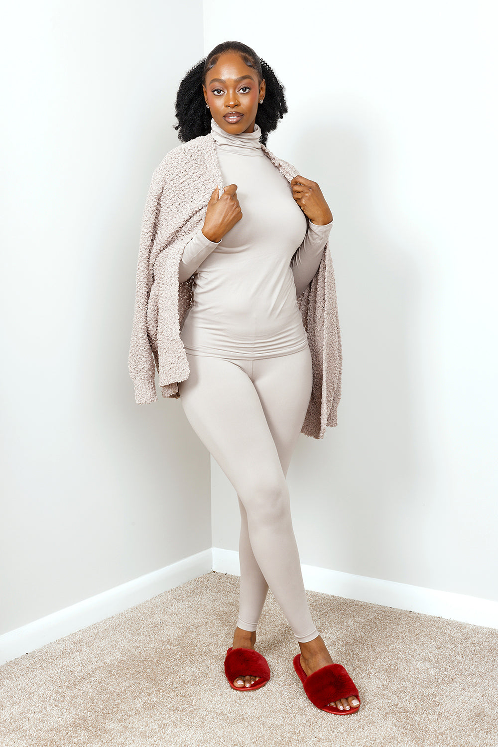 MICROFIBER TURTLENECK LEGGINGS SET| ASH MOCHA