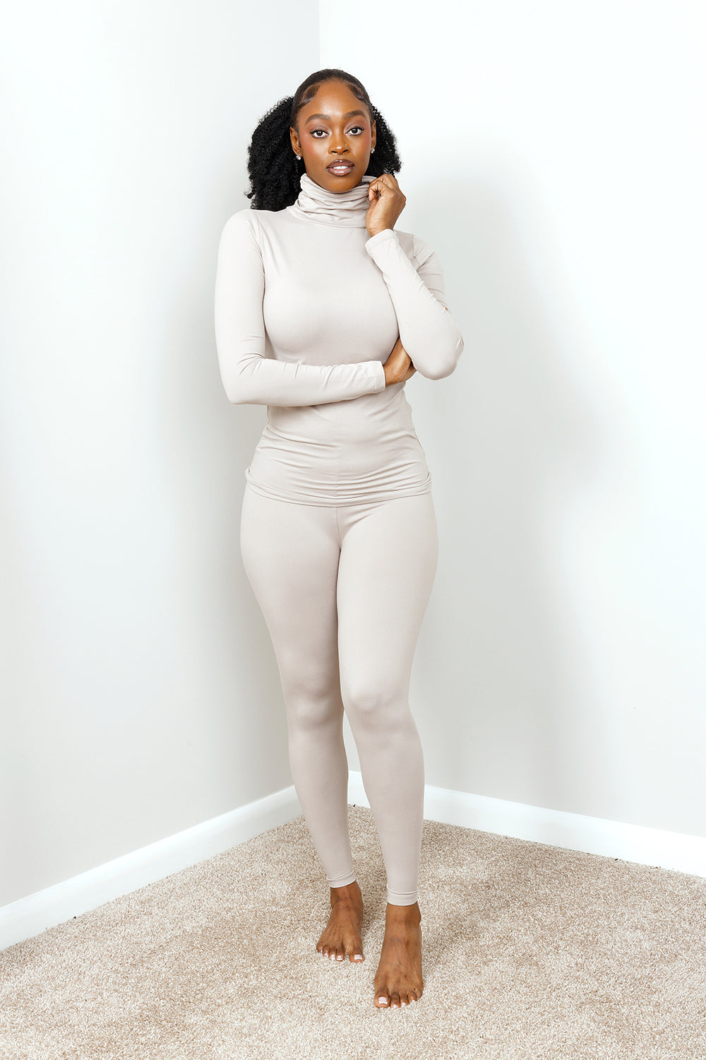 MICROFIBER TURTLENECK LEGGINGS SET| ASH MOCHA