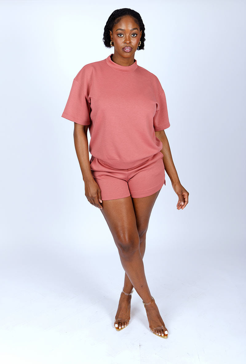 SCUBA SHORT SLEEVE SHORTS SETS WITH POCKETS - WINTER ROSE