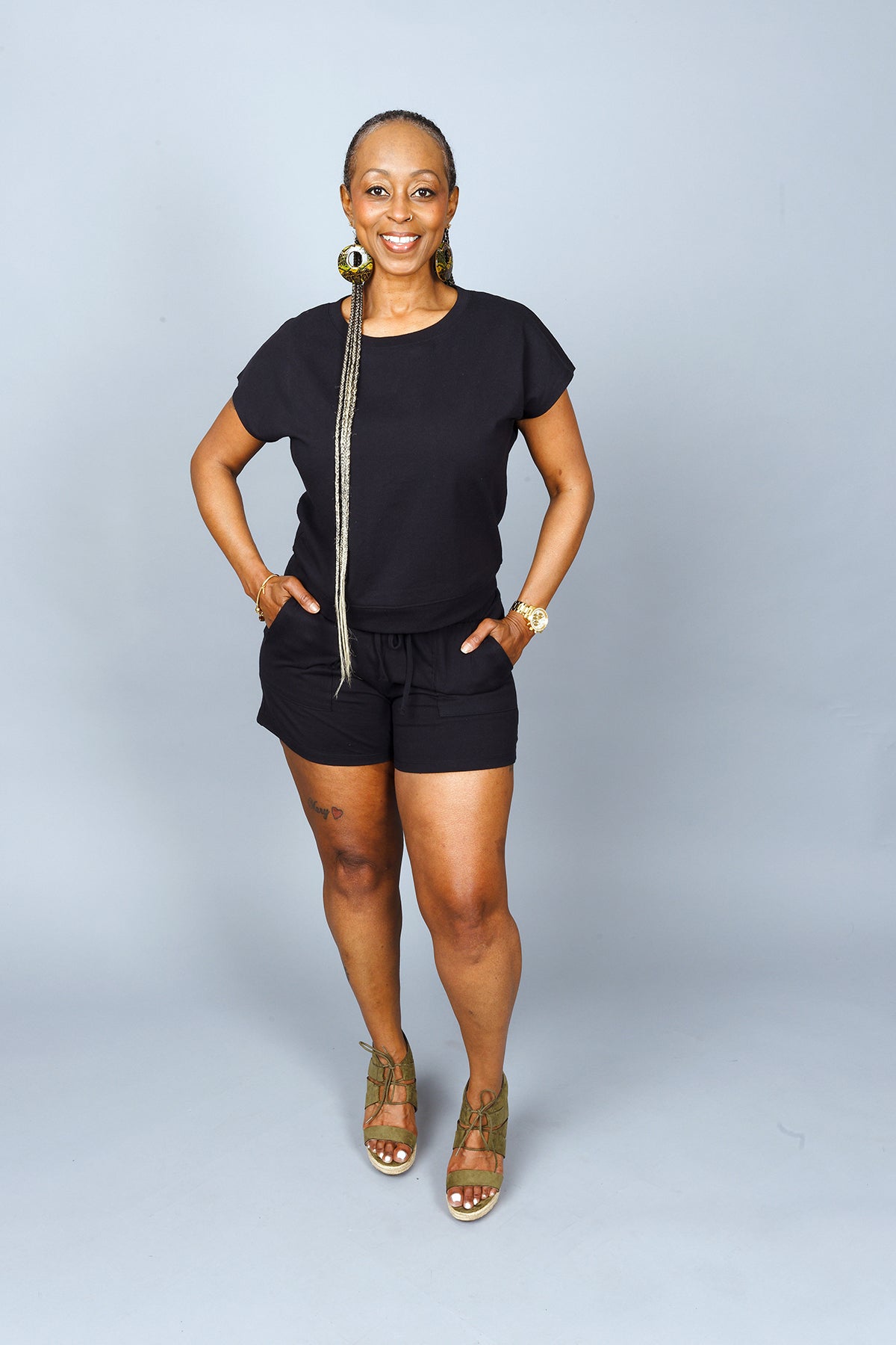 SLEEVELESS PREMIUM COTTON SHORTS SETS W/ POCKETS- BLACK