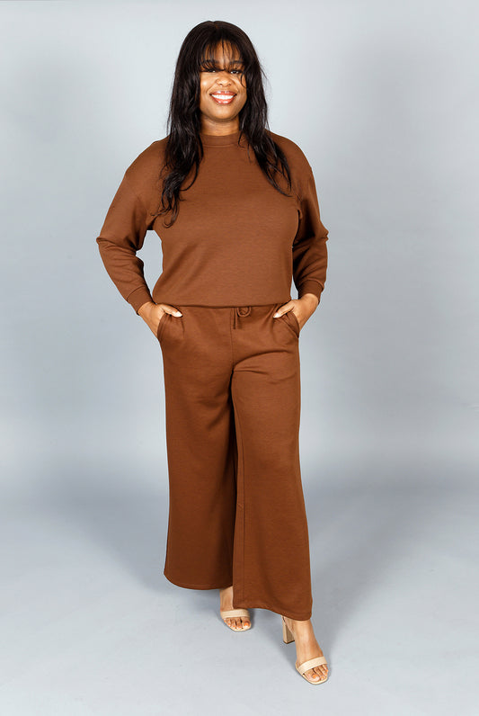 SCUBA CREWNECK WIDE LEG JOGGER SET- BROWN