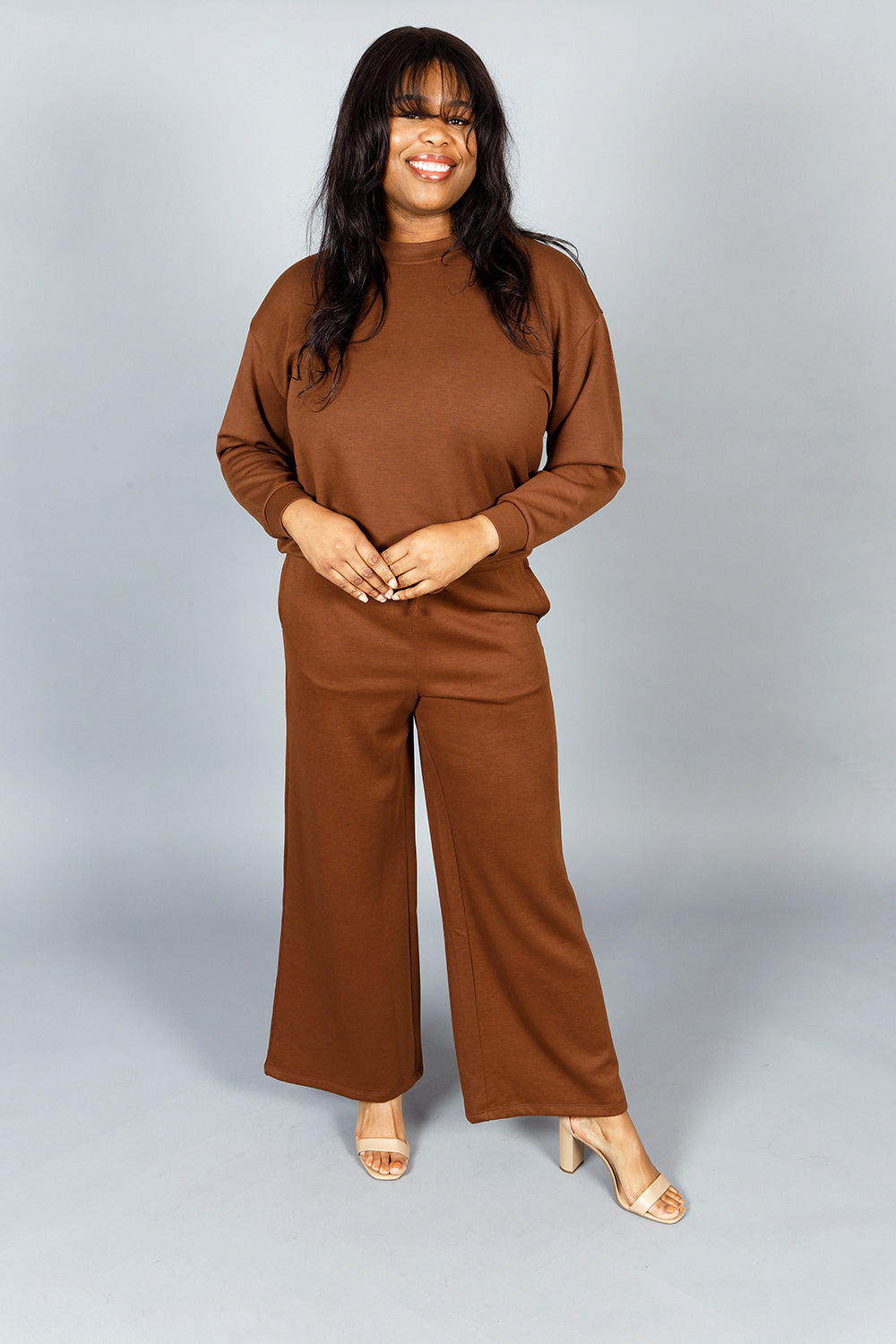 SCUBA CREWNECK WIDE LEG JOGGER SET- BROWN