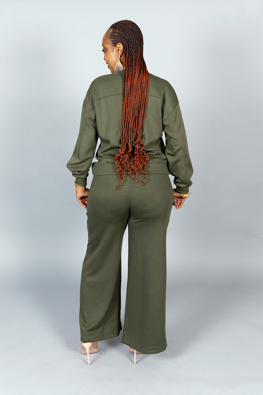 SCUBA CREWNECK WIDE LEG JOGGER SET- DK. OLIVE