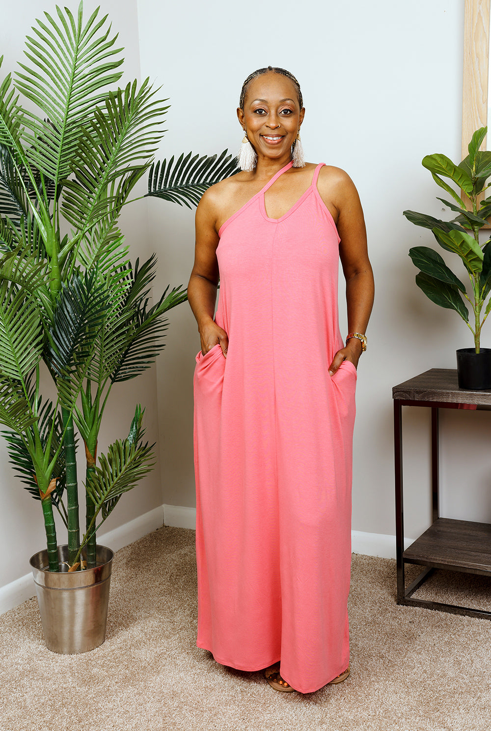 V-NECK CAMI MAXI DRESS w/ SIDE POCKETS| DESERT ROSÉ