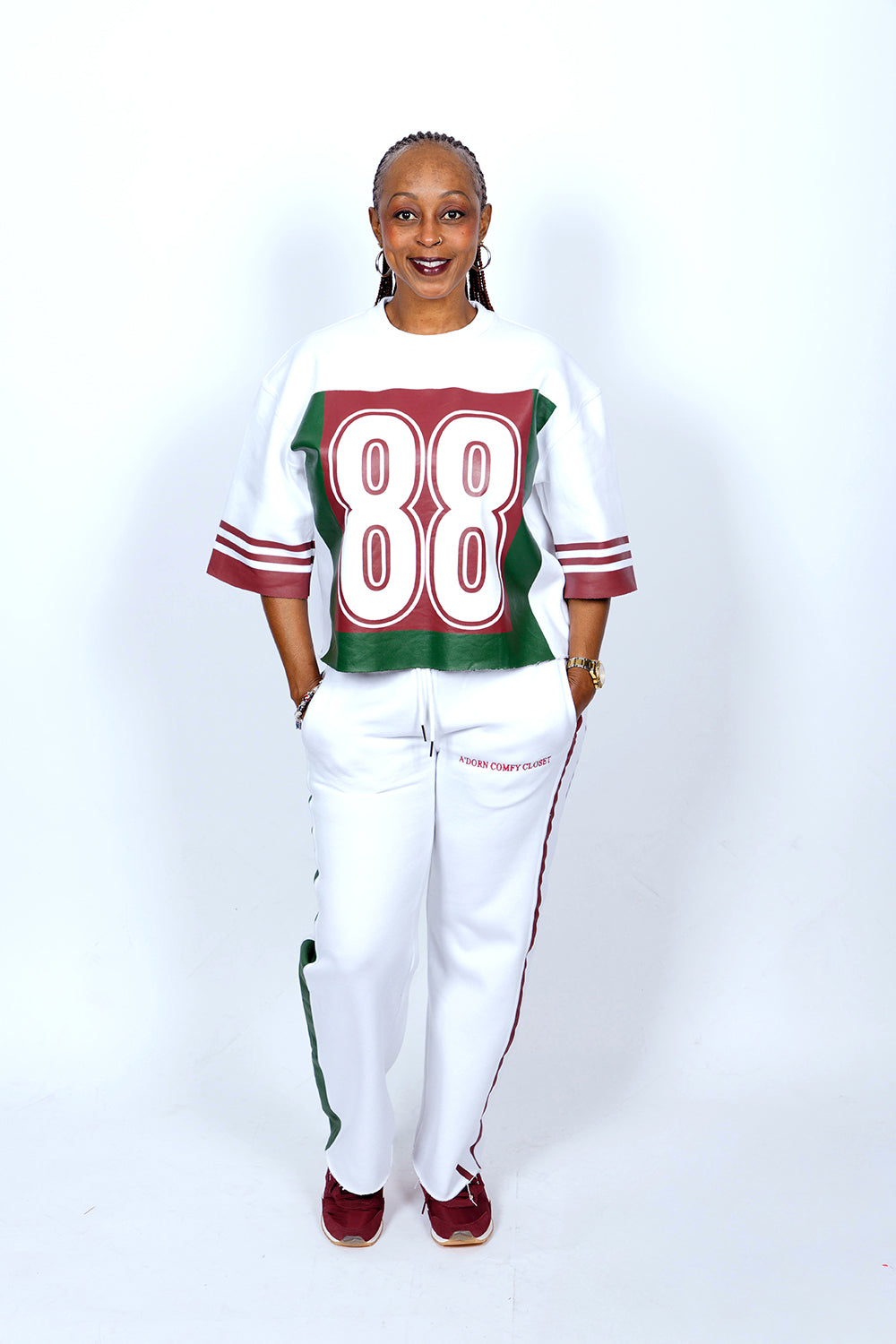 THE ASHLEY COLLECTION- WOMEN'S LUXURY SIGNATURE JERSEY LOUNGEWEAR JOGGER SET- WHITE JERSEY