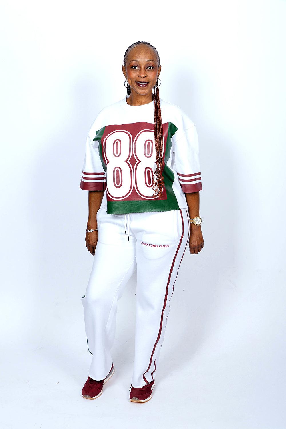THE ASHLEY COLLECTION- WOMEN'S LUXURY SIGNATURE JERSEY LOUNGEWEAR JOGGER SET- WHITE JERSEY